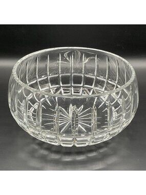 Heavy Brilliant Cut Crystal Bowl Starburst Deep Cut Geometric Serving Bowl